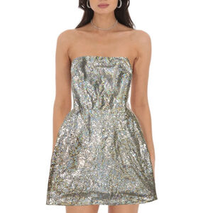 Lucy in the Sky Silver Sequin Strapless Mini Dress S Size S Strappy Cage Back